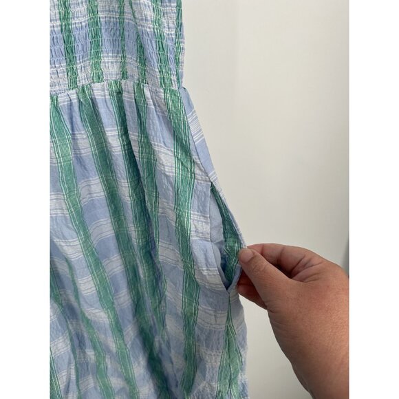 THML TEA PARTY MIDI DRESS Size Large‎ Blue and white checkered smocked top - Picture 3 of 5